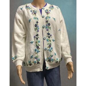 Alfred Dunner white knit floral embroidered cardigan sweater size 1X